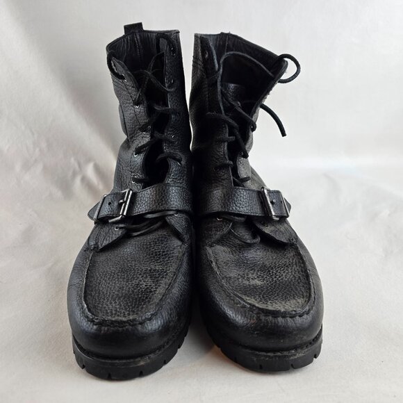 Polo Ralph Lauren Ranger Boots Mens 13D Black Leather Lace Up Buckle Combat Moto main image 6
